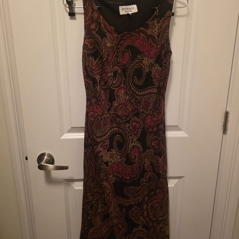 Studio I Brown and Pink Paisley Midi Dress